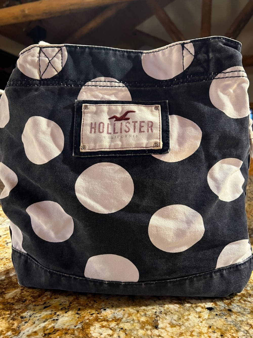 Hollister Black Canvas Tote with white Polka Dots